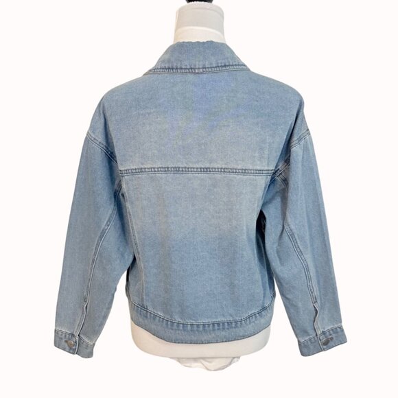 TGLA Denim Jacket Rhinestone Fringe Size M Light Wash Western Cowgirl Jean Coat - Picture 4 of 16